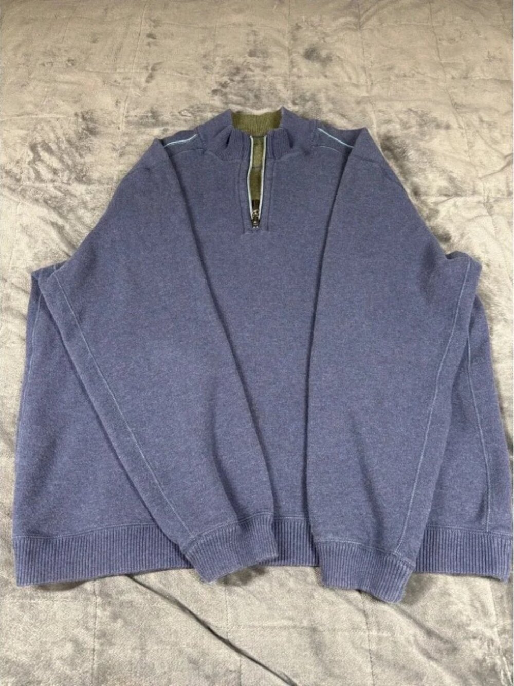 Tommy Bahama Mens XL Reversible Quarter Zip Pullover Blue Olive Green Cotton‎
